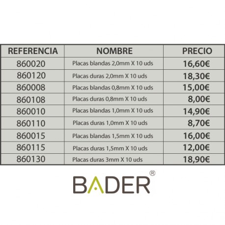 PLACAS DE TERMOFORMADO DURAS 1.5 MM. X10UDS.