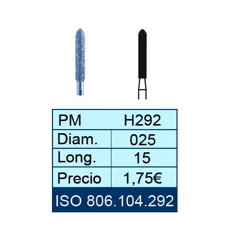 [292-025-15] FRAISES EN DIAMANT HP ISO 806.104.001.292.012 X5UD